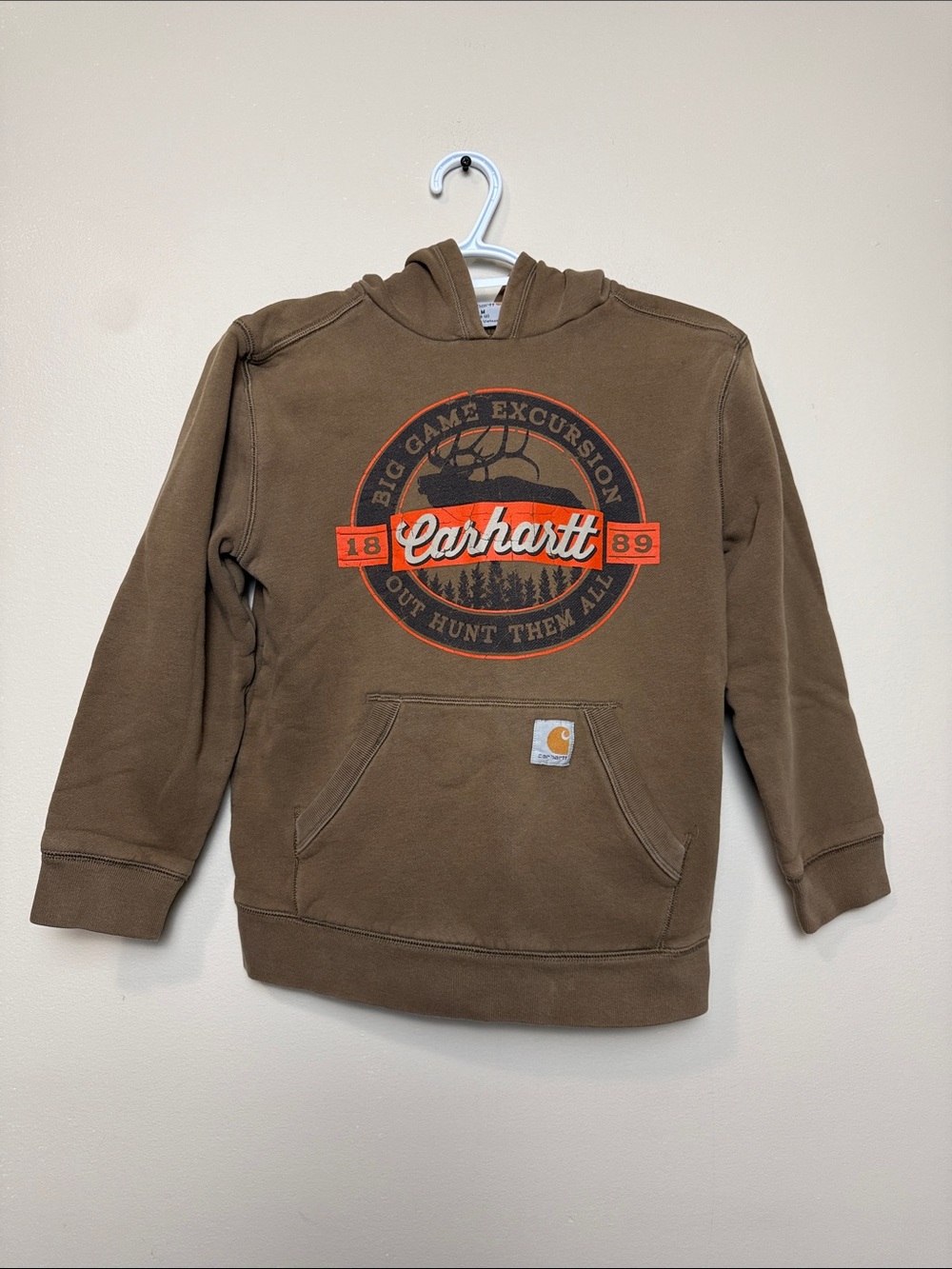 Carhartt Brown Hoodie with Outdoor Logo Graphic size M (10-12)